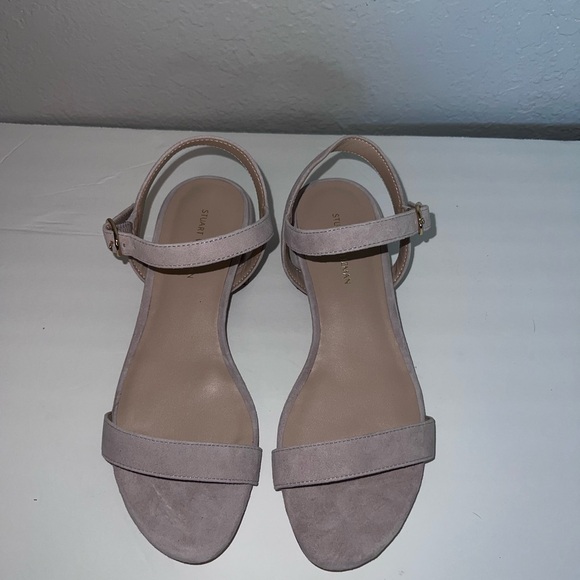 Stuart Weitzman Dancer 35 Raffia Block Sandals Pink Suede - Picture 4 of 12